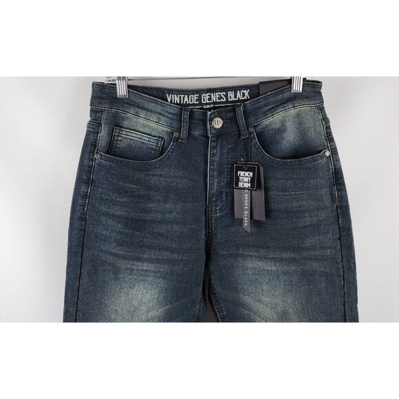 Vintage Genes Black Jeans Mens 30x30 Blue Slim Fit French Terry Denim NWT - Picture 2 of 12